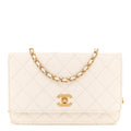Lambskin Quilted CC Pearl Crush Wallet on Chain WOC White