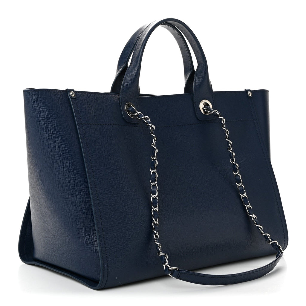 Caviar Medium Studded Deauville Tote Navy