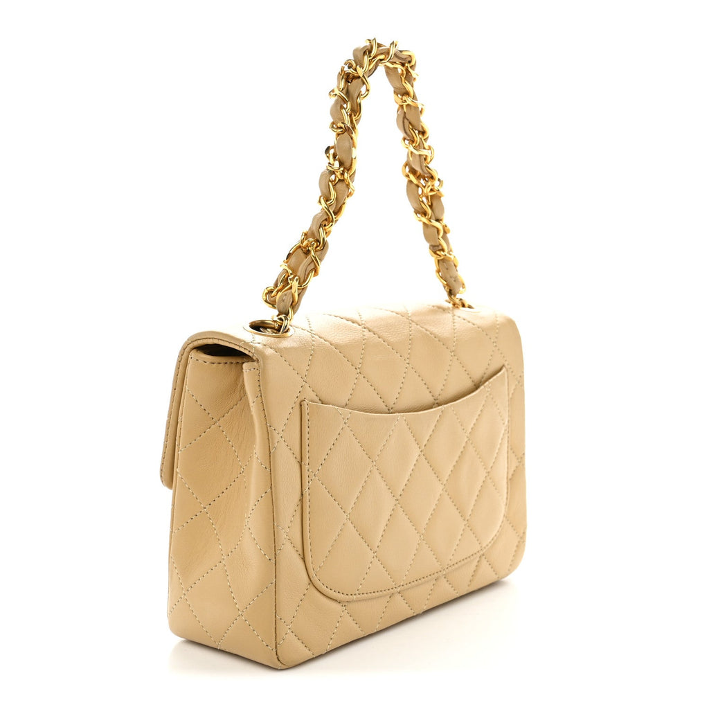 Lambskin Quilted Mini Square Flap Beige