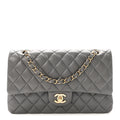 Lambskin Quilted Medium Double Flap Grey