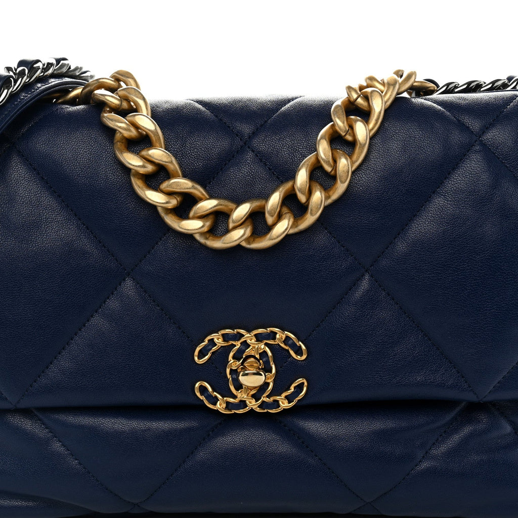 Goatskin Quilted Large Chanel 19 Flap Dark Blue