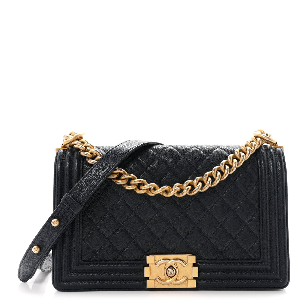 Caviar Quilted Medium Boy Flap Navy