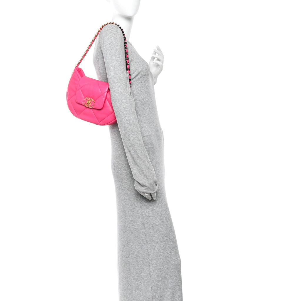 Lambskin Quilted Chanel 19 Hobo Fuchsia