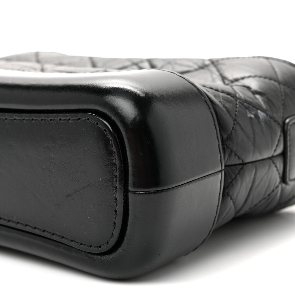 Aged Calfskin Quilted Small Gabrielle Hobo  Black