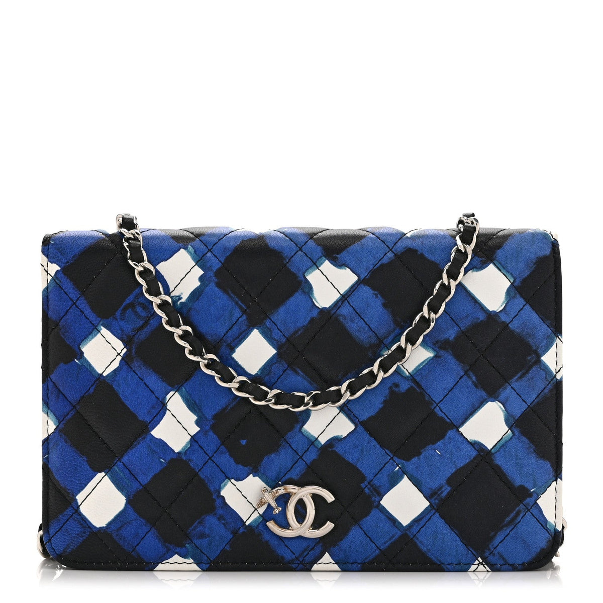 Printed Lambskin Airlines Wallet On Chain WOC White Blue Black