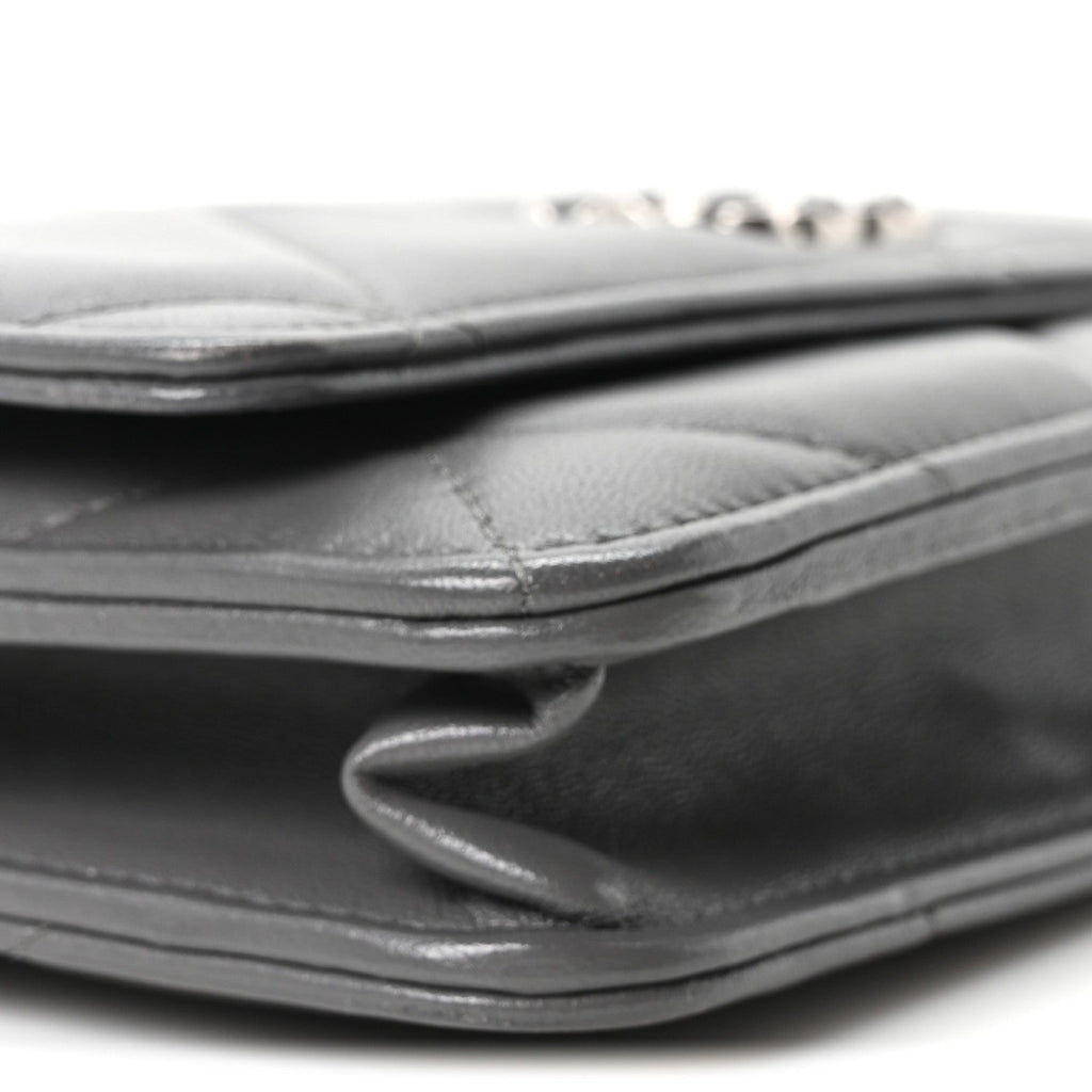 Lambskin Quilted Chanel 19 Wallet On Chain WOC Grey
