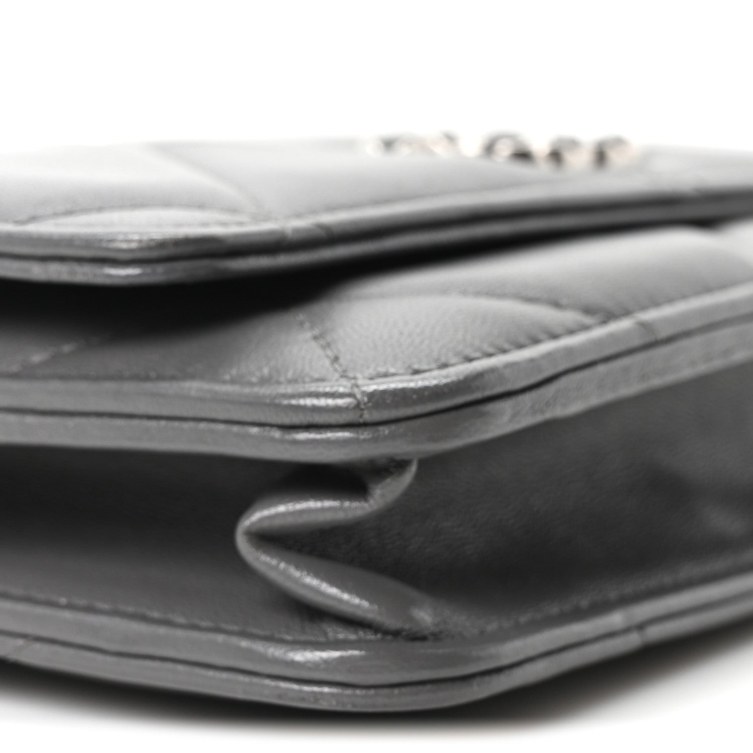 Lambskin Quilted Chanel 19 Wallet On Chain WOC Grey