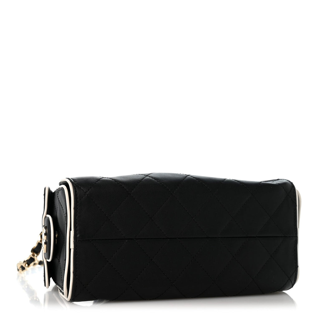 Calfskin Quilted Mini Chanel 25 Handbag Black White