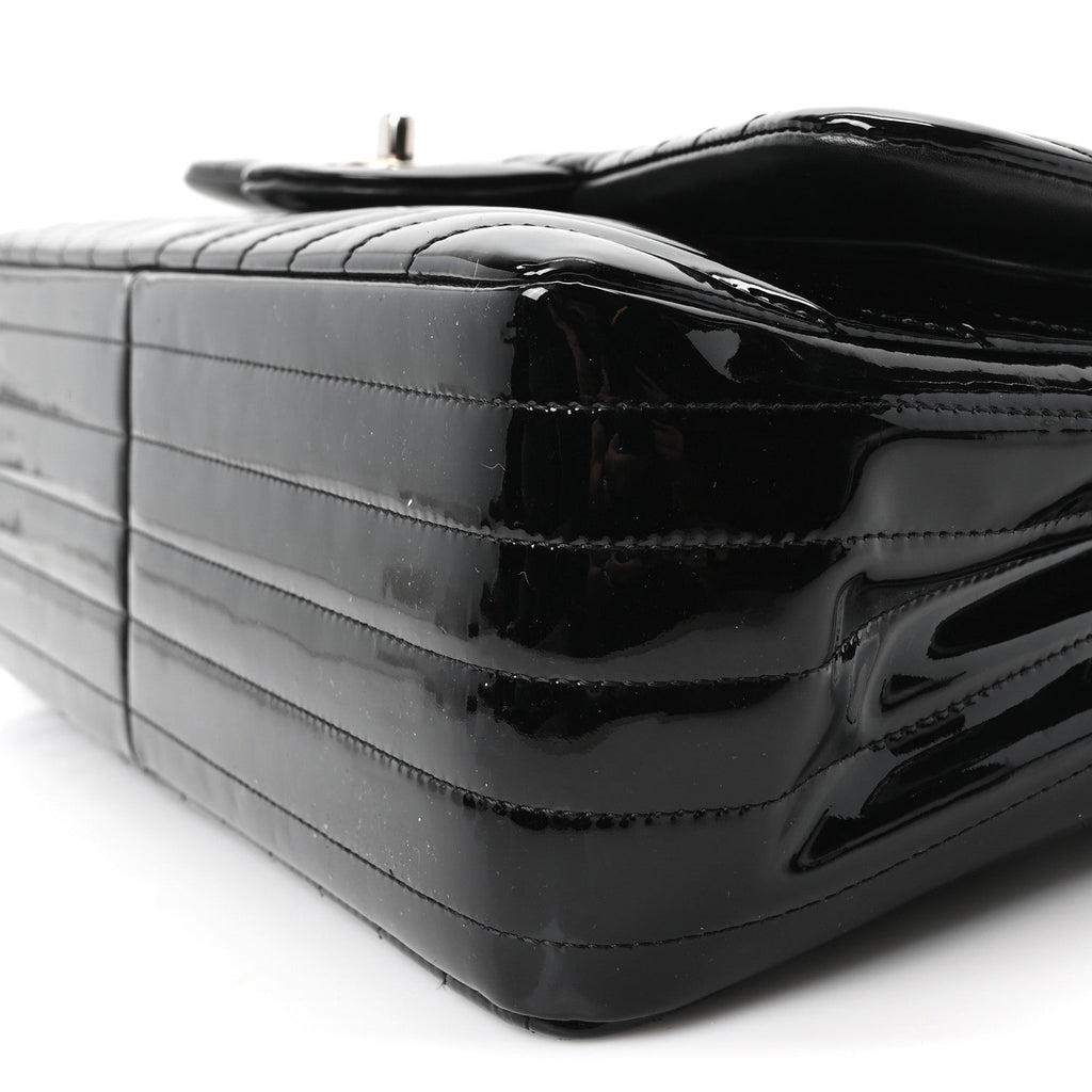 Patent Chevron Quilted Jumbo Double Flap Black