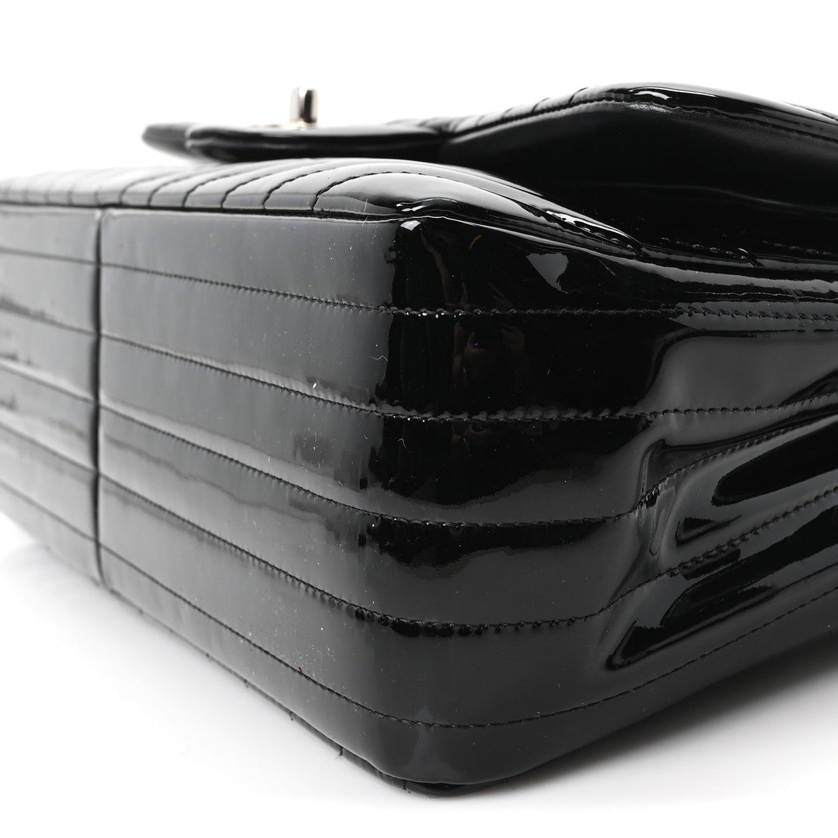 Patent Chevron Quilted Jumbo Double Flap Black