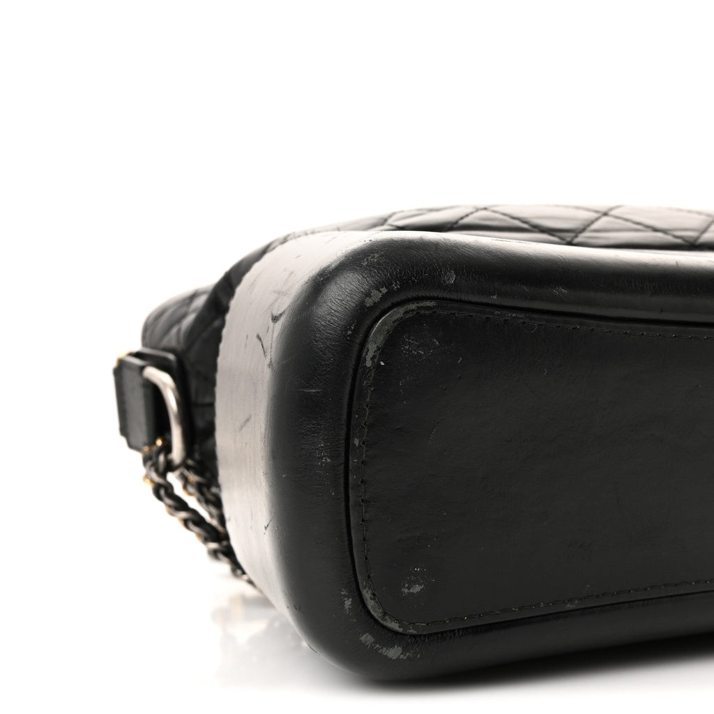 Aged Calfskin Quilted Medium Gabrielle Hobo Black