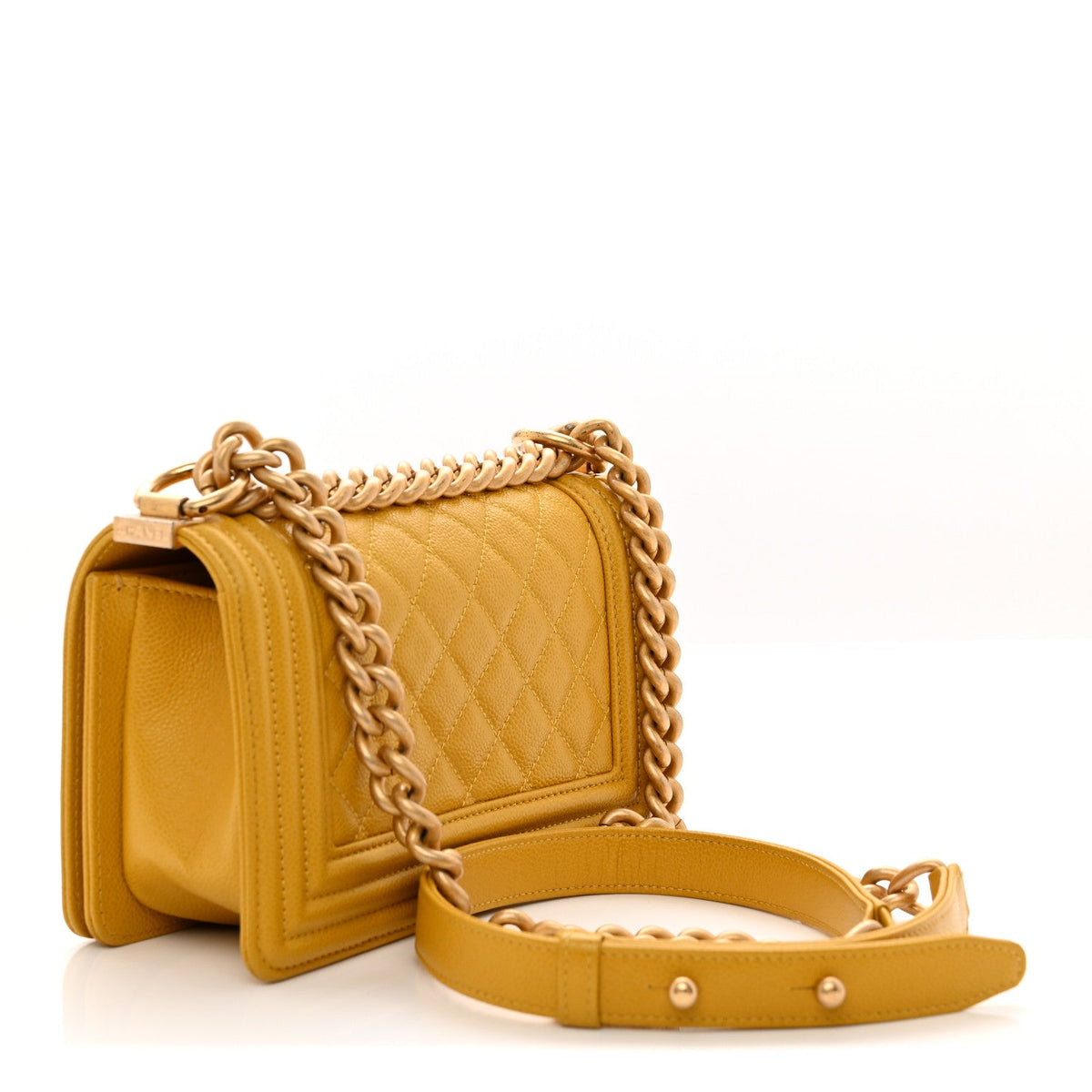 Lambskin Quilted Small Boy Flap Yellow