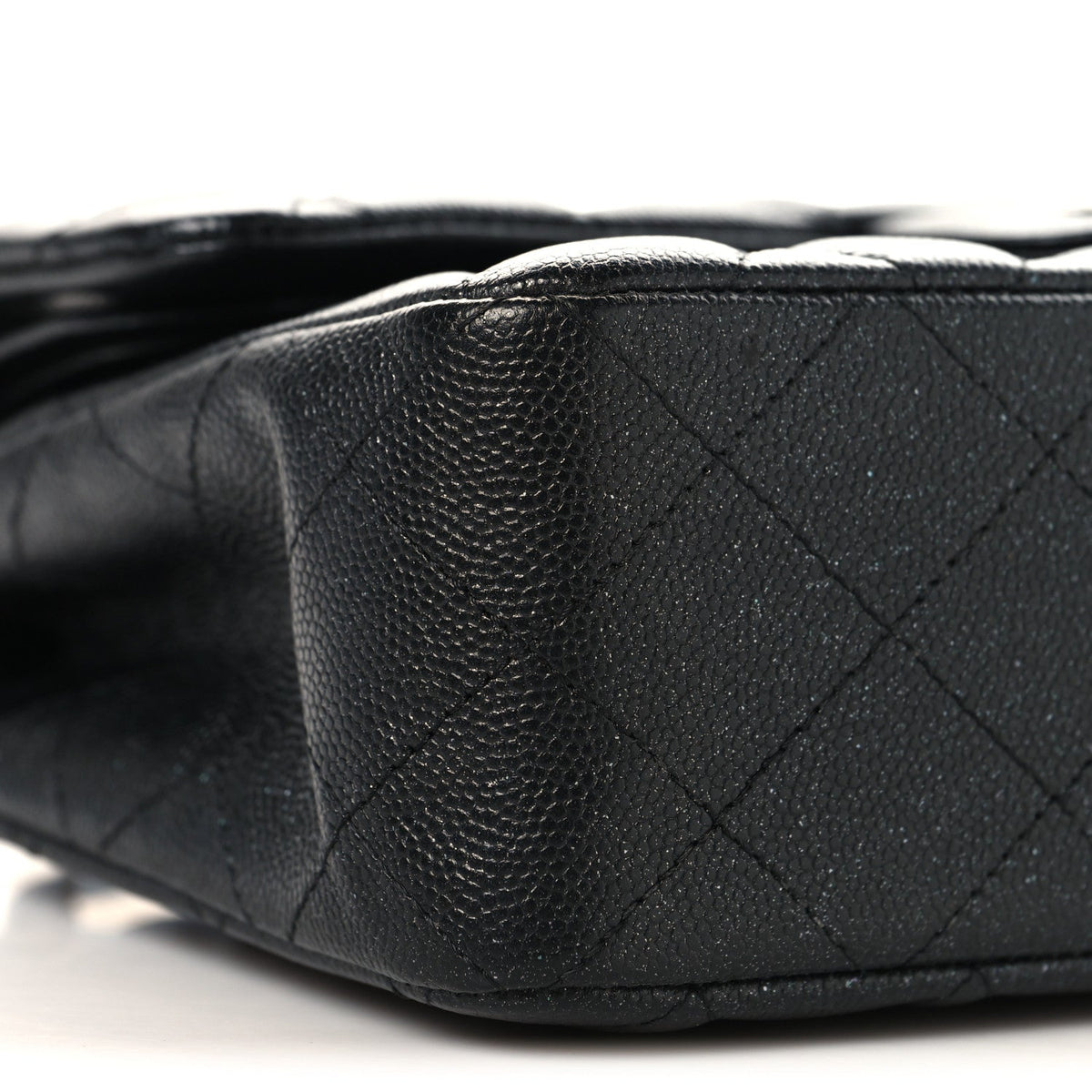 Iridescent Caviar Quilted Small Double Flap Black
