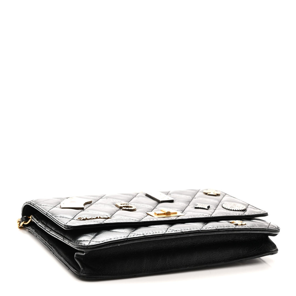 Aged Calfskin Lucky Charms Casino 2.55 Reissue Wallet on Chain WOC Black