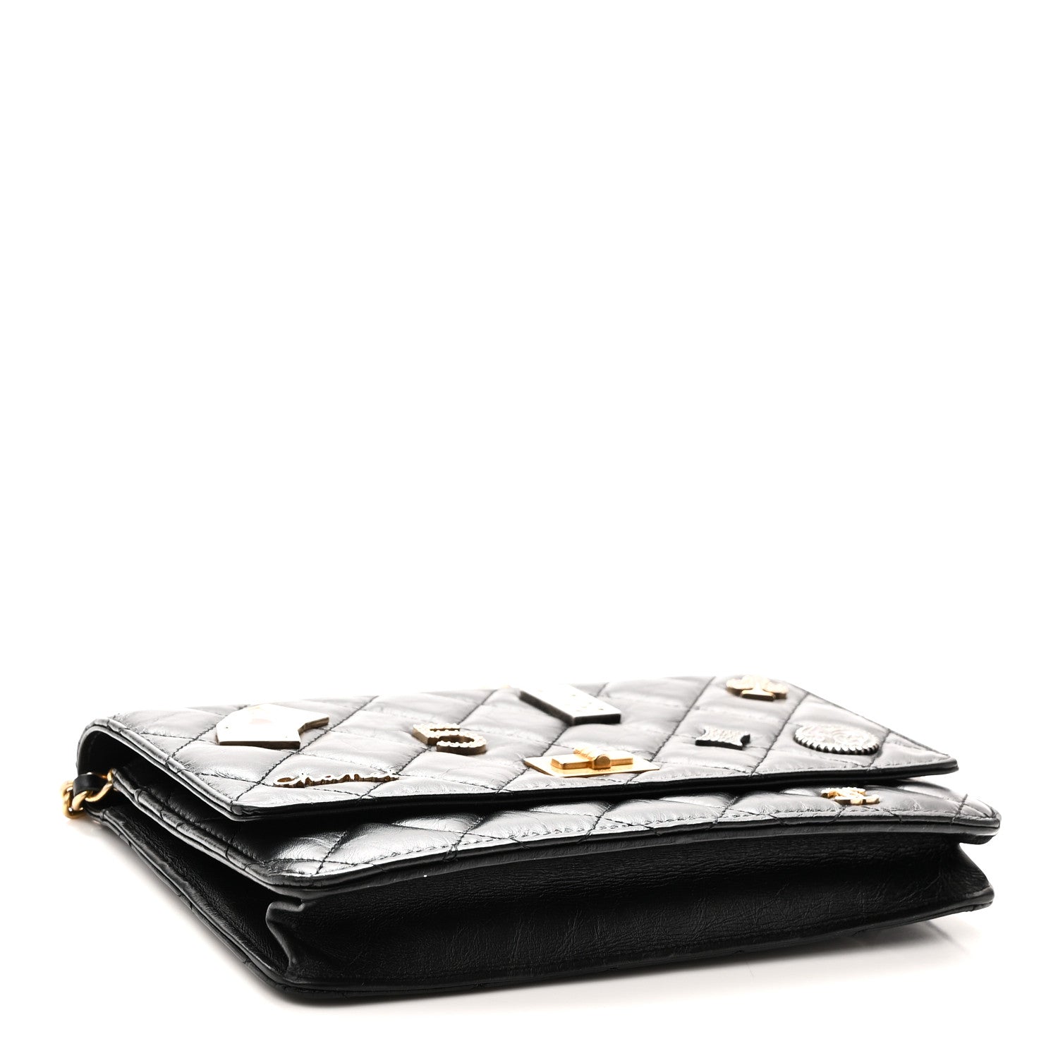 Aged Calfskin Lucky Charms Casino 2.55 Reissue Wallet on Chain WOC Black
