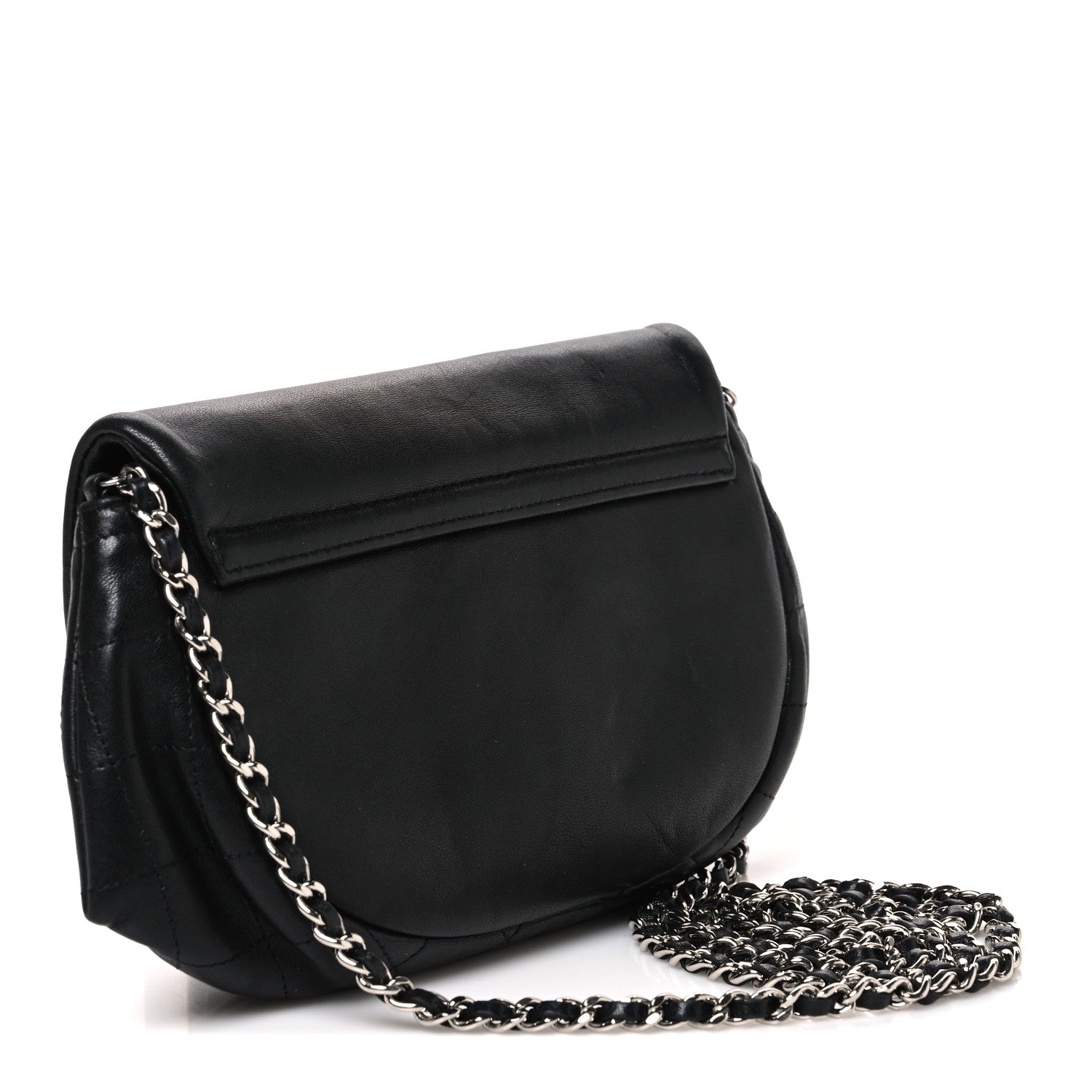 Lambskin Half Moon Wallet On Chain WOC Black