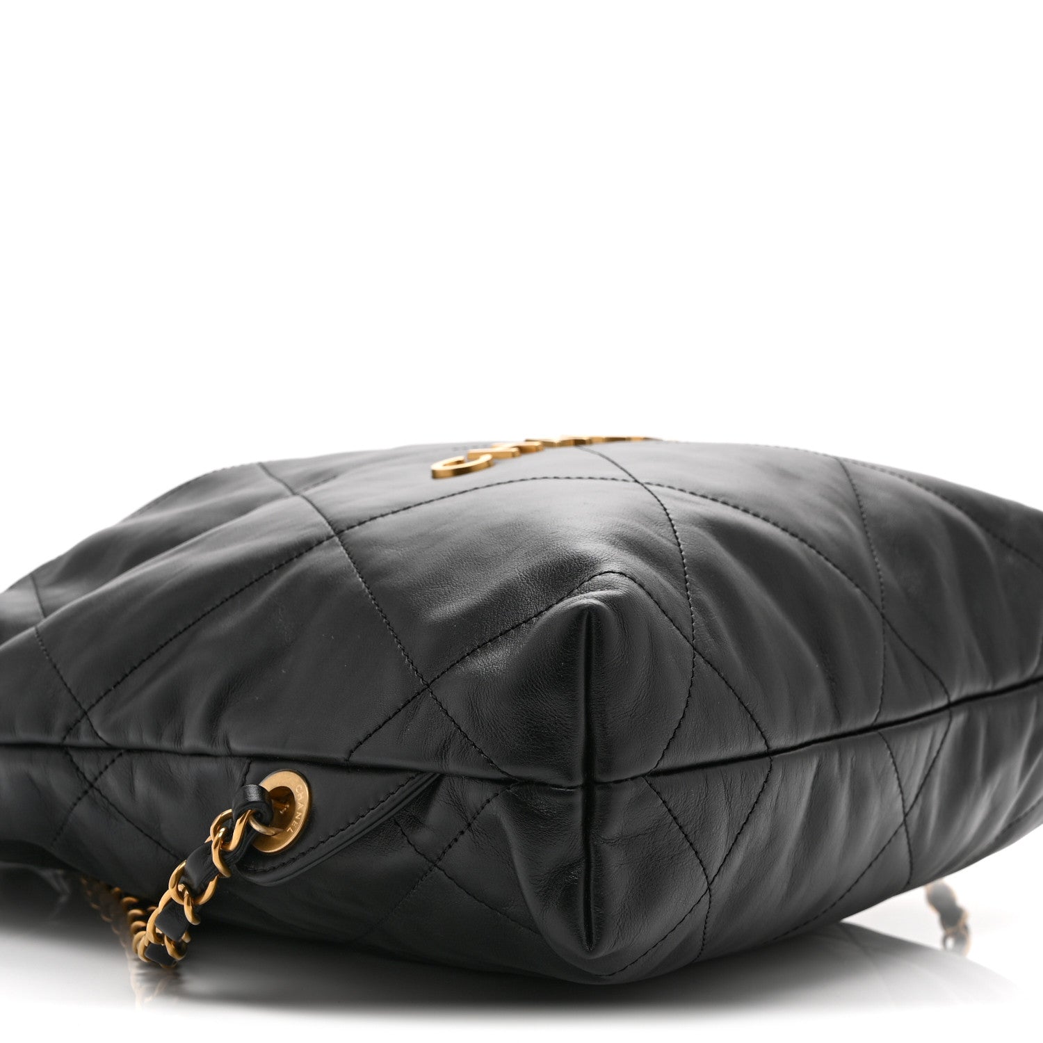 Shiny Calfskin Quilted Chanel 22 Backpack Black