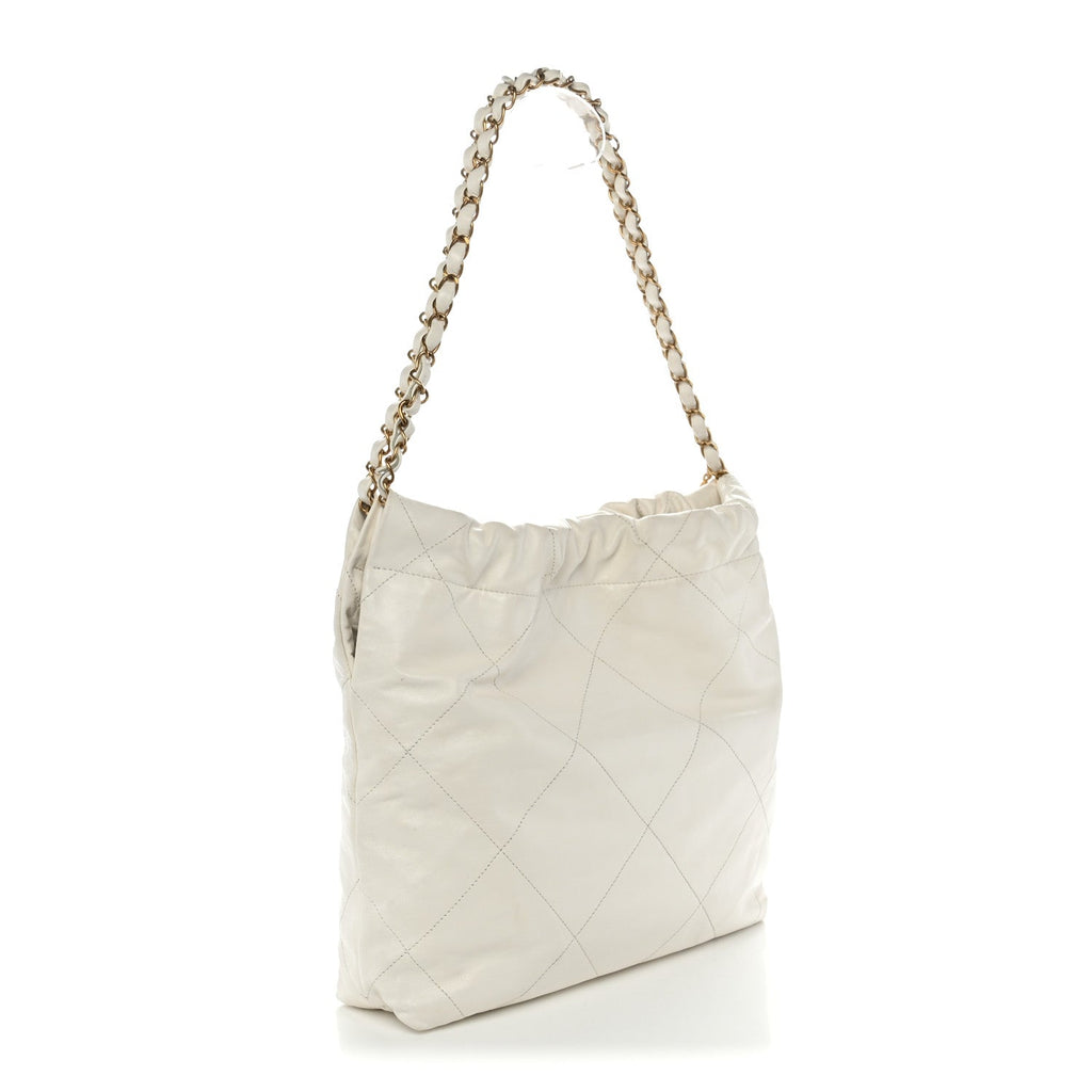 Shiny Calfskin Quilted Small Chanel 22 White