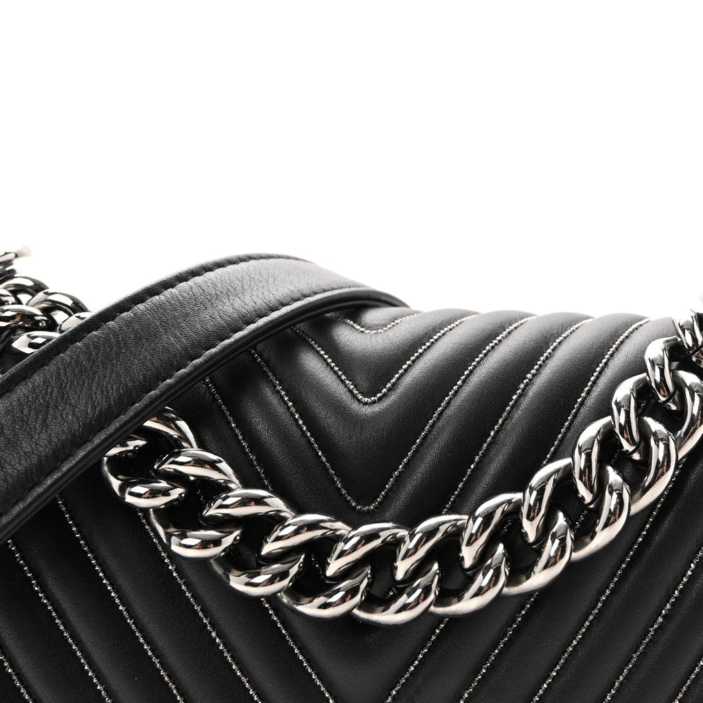 Calfskin Chain Chevron Small Boy Flap Black