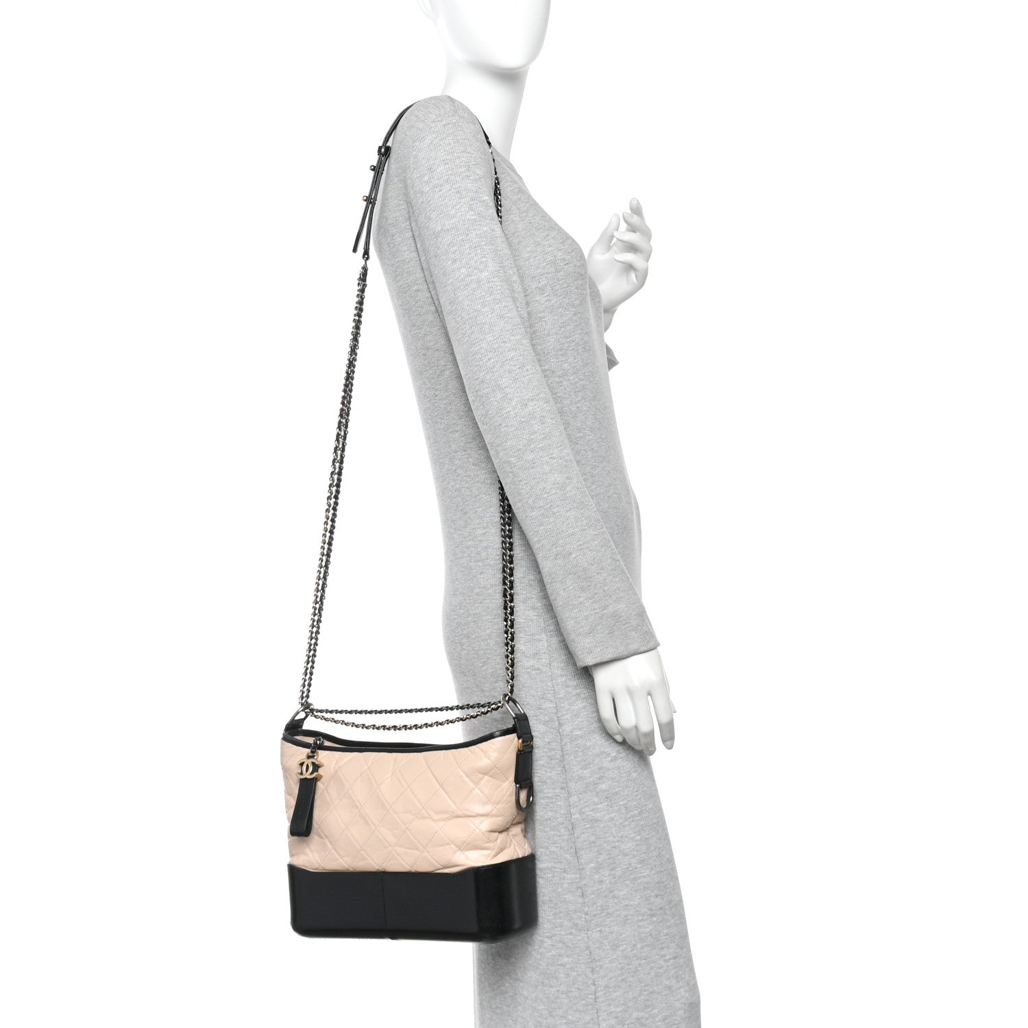 Aged Calfskin Quilted Medium Gabrielle Hobo Beige Black