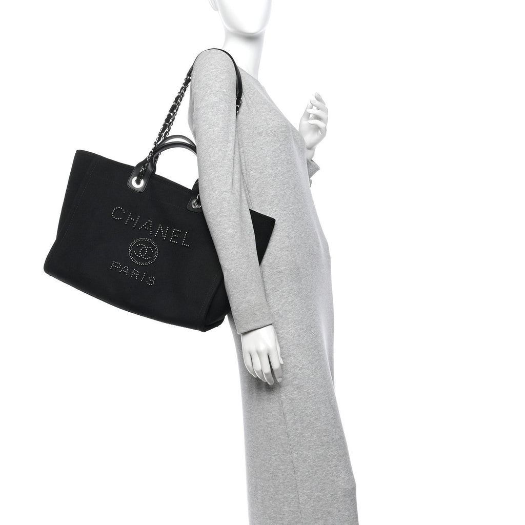Canvas Pearl Medium Deauville Tote Black