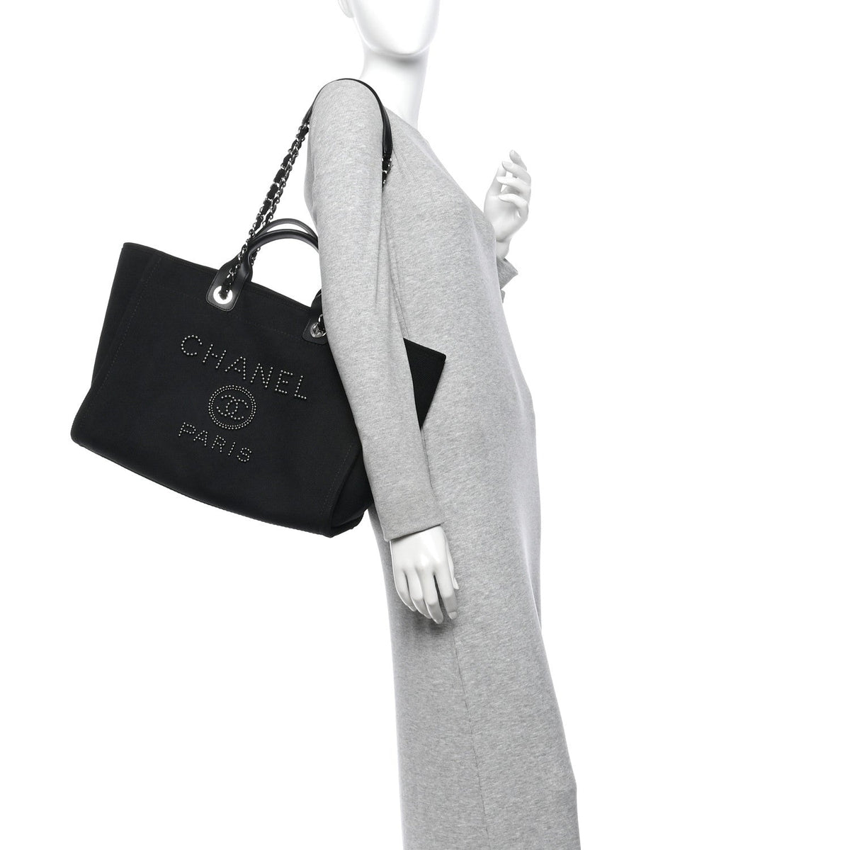 Canvas Pearl Medium Deauville Tote Black
