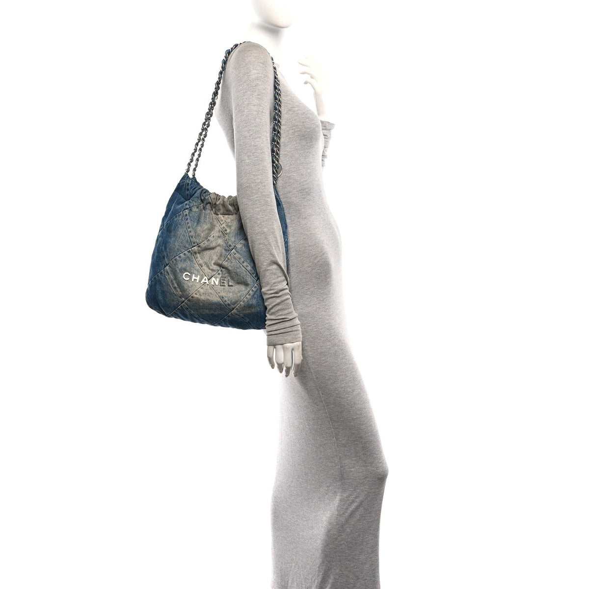 Denim Quilted Small Chanel 22 Blue