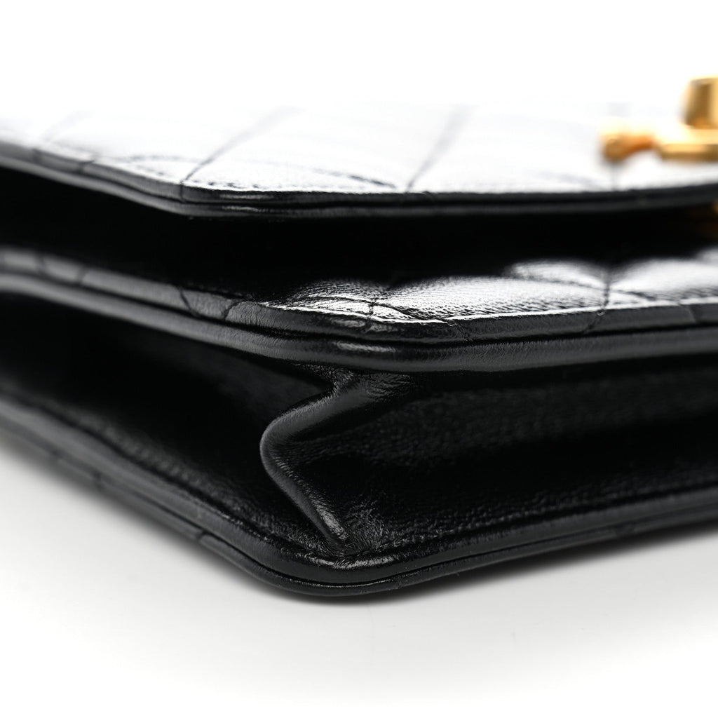 Lambskin Quilted Sweetheart Wallet On Chain WOC Black