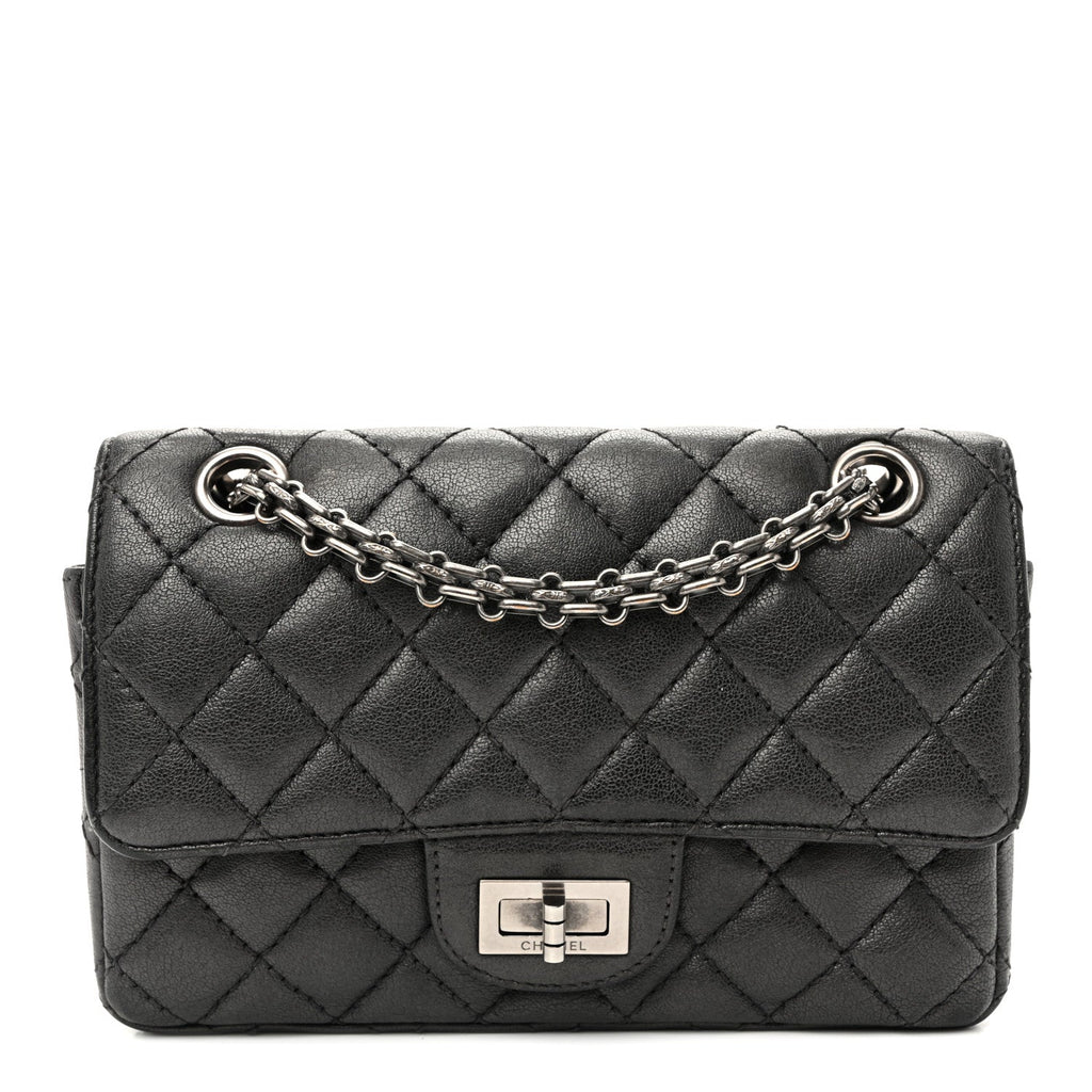 Goatskin Quilted 2.55 Reissue Mini Flap  Dark Silver