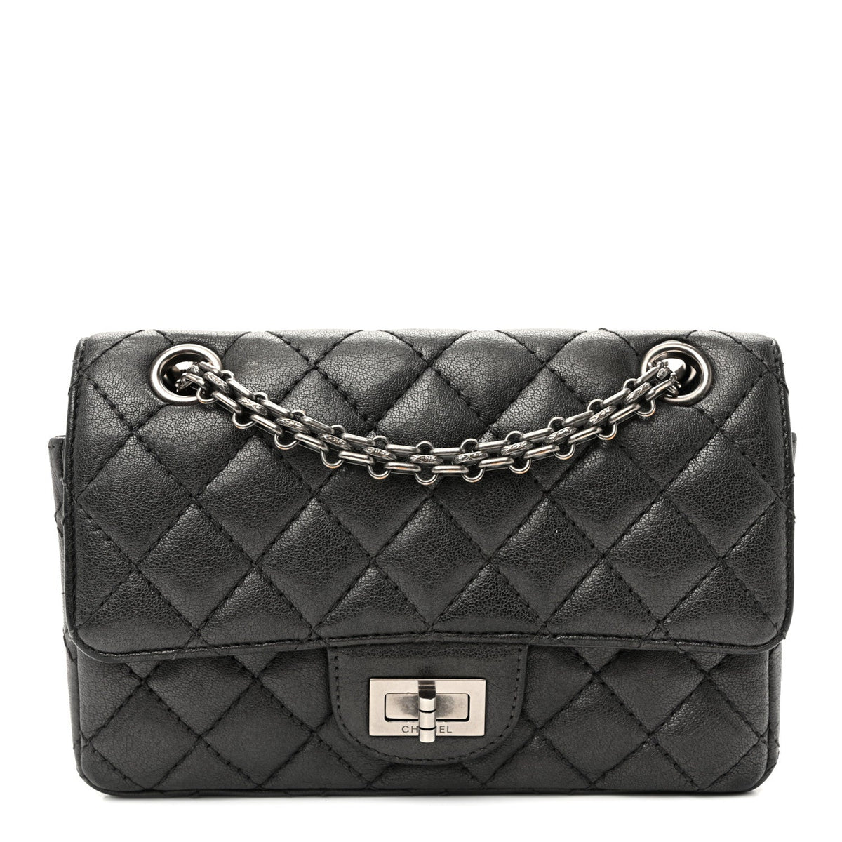 Goatskin Quilted 2.55 Reissue Mini Flap  Dark Silver