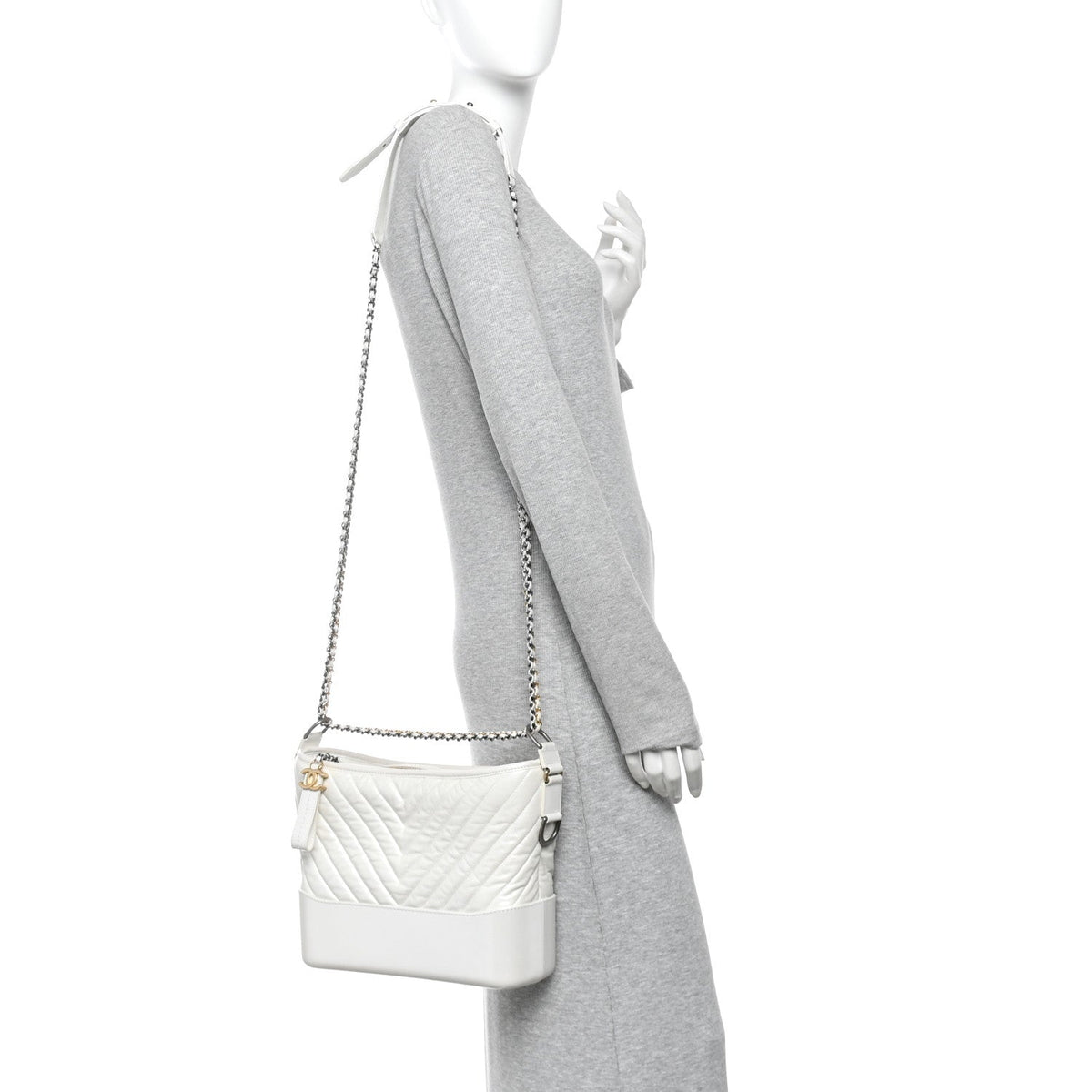 Aged Calfskin Chevron Quilted Medium Gabrielle Hobo White