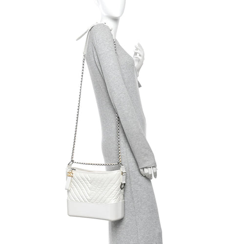 Aged Calfskin Chevron Quilted Medium Gabrielle Hobo White