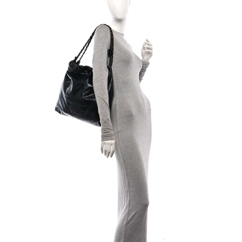 Shiny Calfskin Quilted Large Chanel 22 So Black