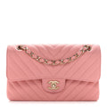 Caviar Chevron Quilted Small Double Flap Pink