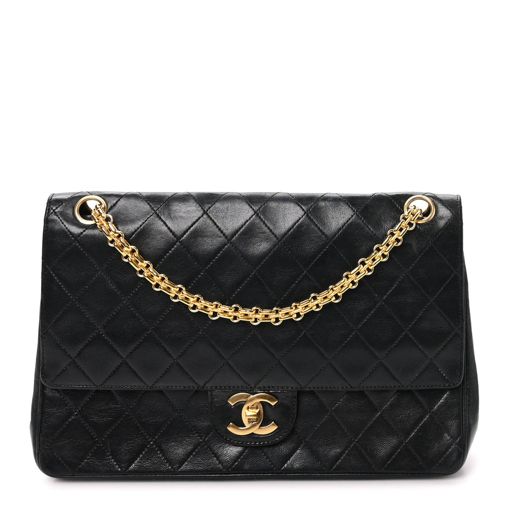 Lambskin Quilted Medium Double Flap Bijoux Chain Black