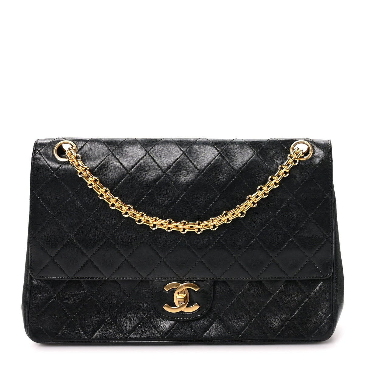 Lambskin Quilted Medium Double Flap Bijoux Chain Black