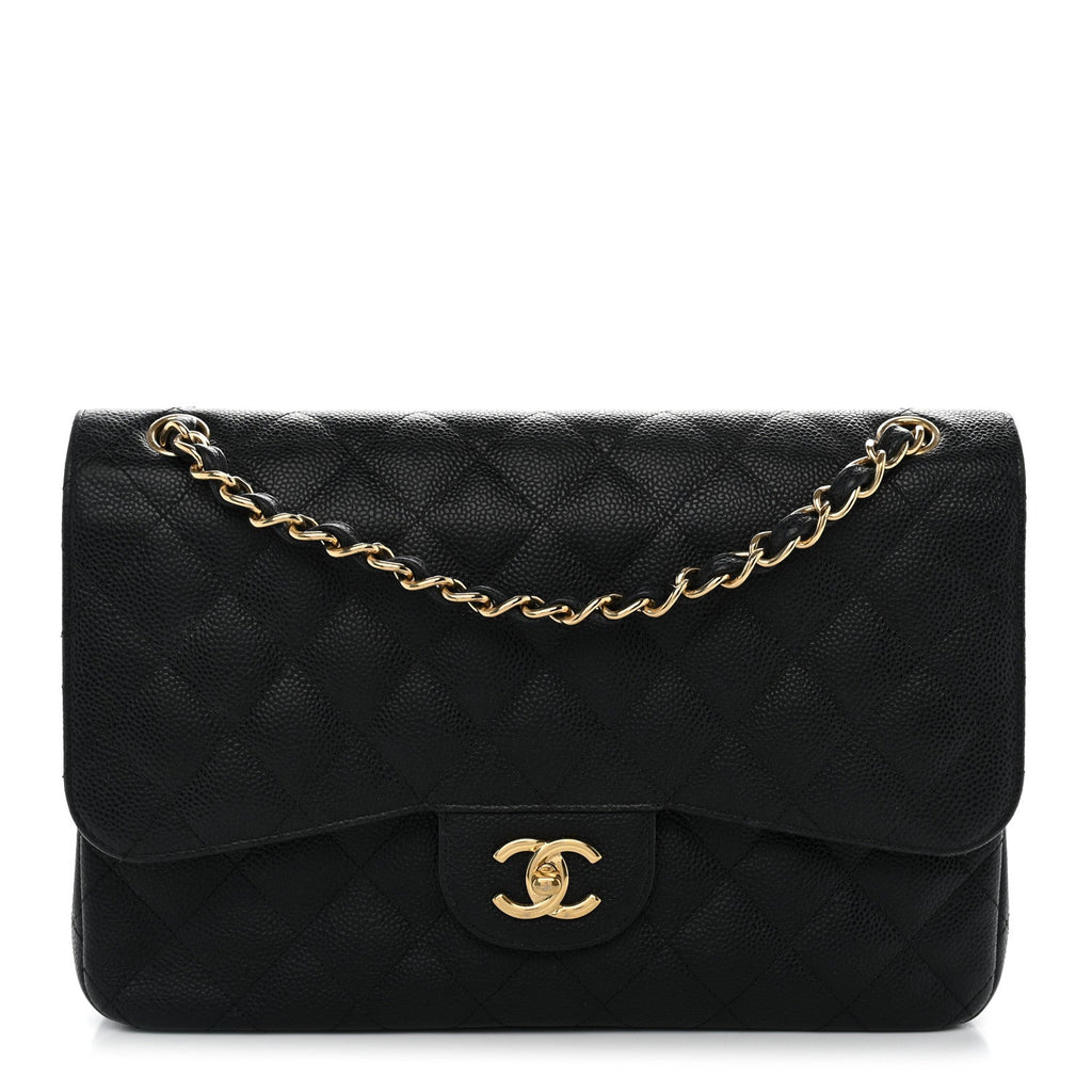 Caviar Quilted Jumbo Double Flap Black