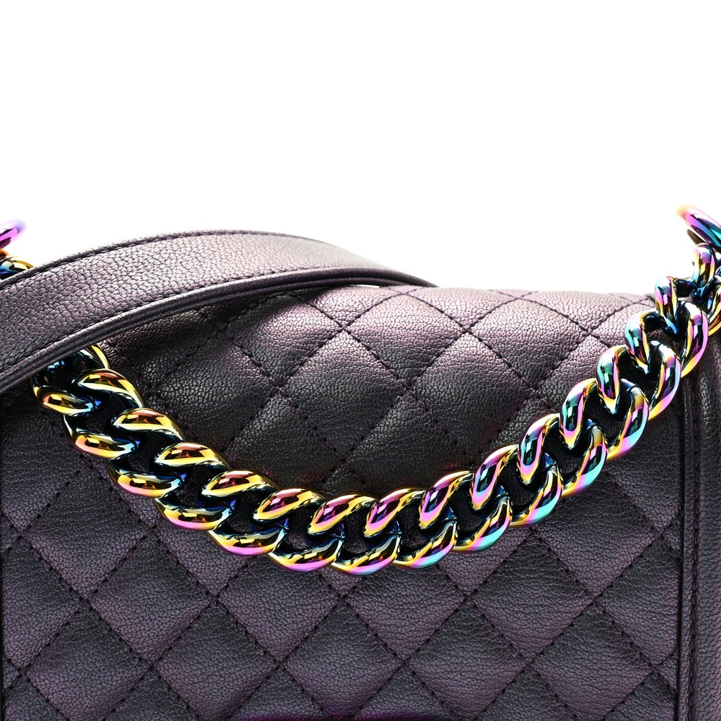 Iridescent Goatskin Quilted Small Boy Flap Purple