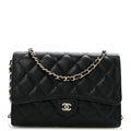 Caviar Quilted Compact Wallet On Chain WOC Black