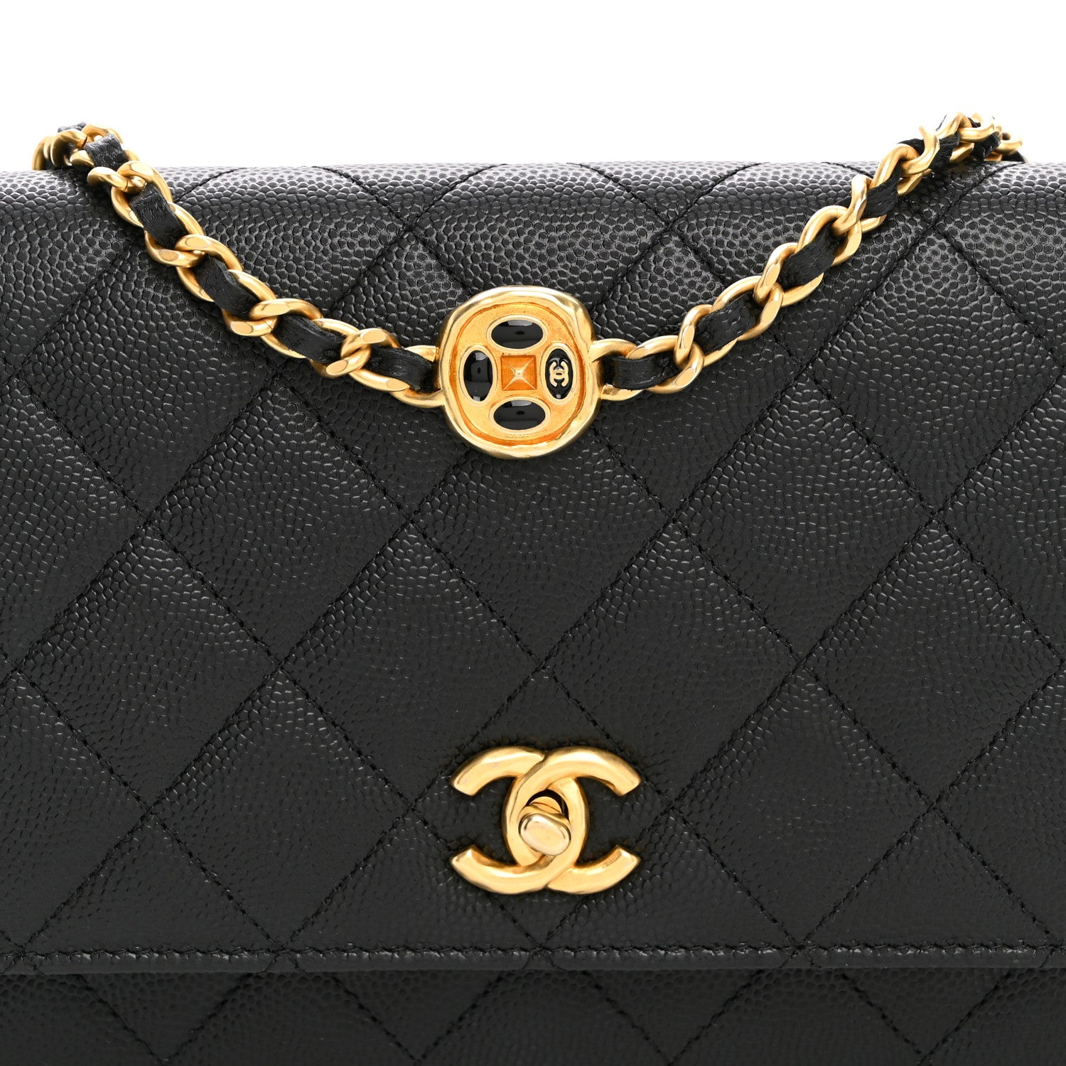 Caviar Quilted Coco Stamps Wallet On Chain WOC Black