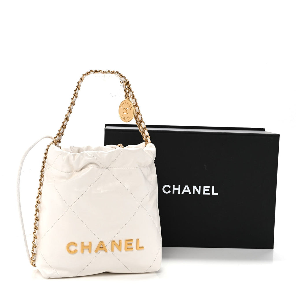 Shiny Calfskin Quilted Mini Chanel 22 White
