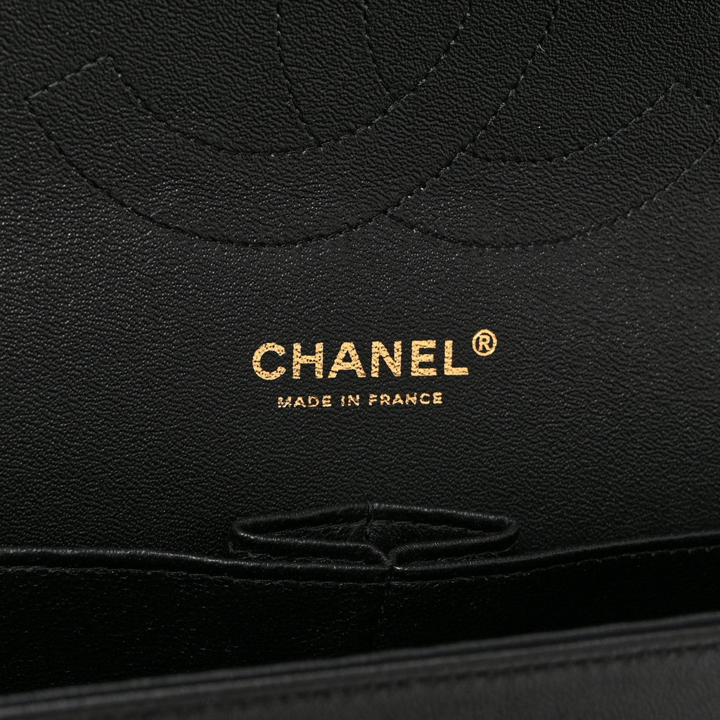 Lambskin Chevron Quilted Jumbo Double Flap Black
