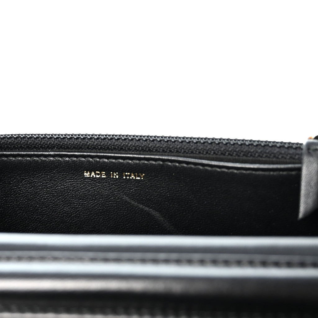 Lambskin Quilted Enamel CC Wallet on Chain WOC Black