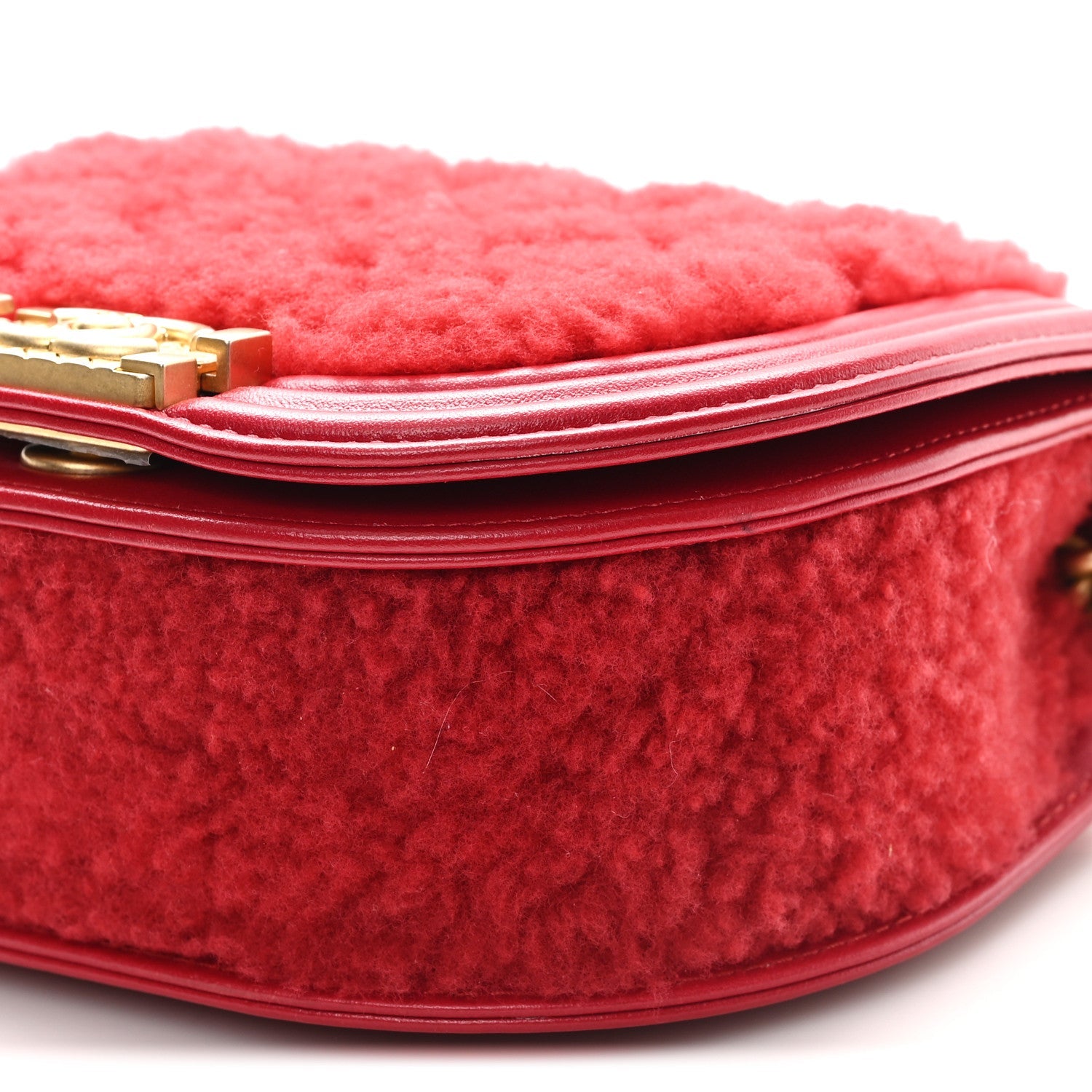 Calfskin Shearling Quilted Small Boy Messenger Bag Red