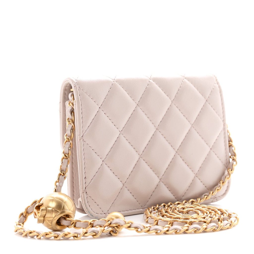 Lambskin Quilted CC Pearl Crush Wallet on Chain WOC Light Purple