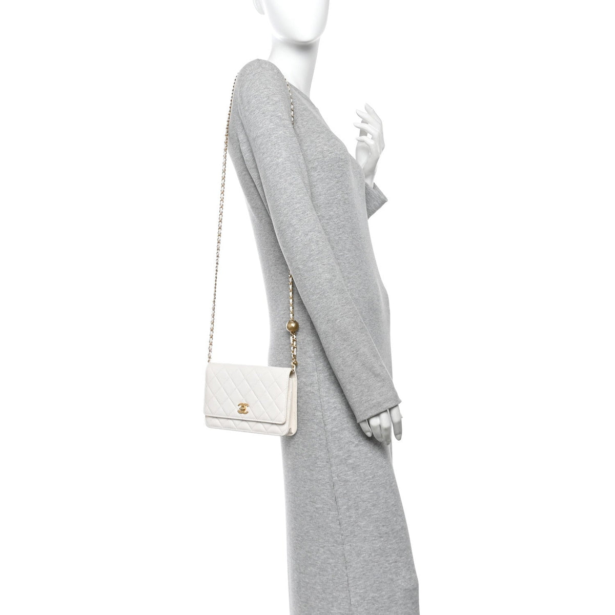 Lambskin Quilted CC Pearl Crush Wallet on Chain WOC White