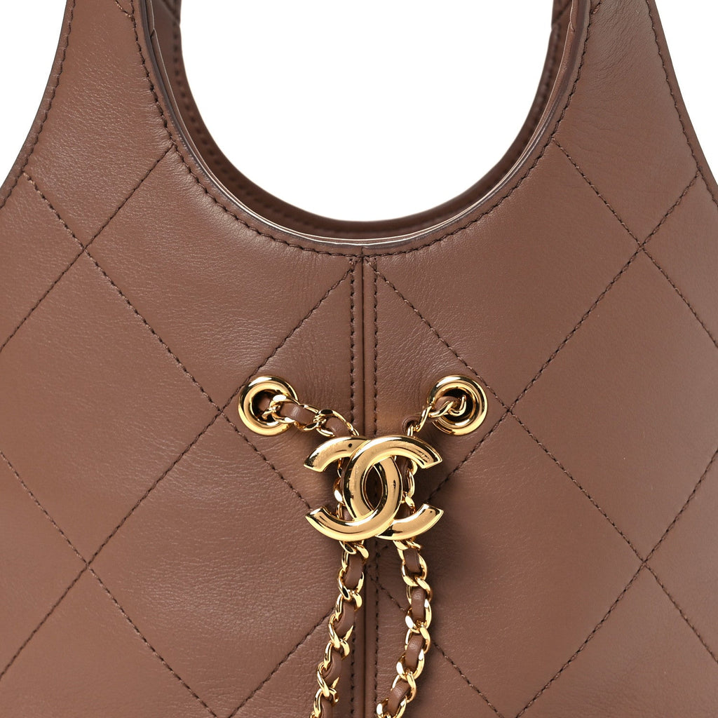 Calfskin Quilted Daily Trendy Shopping Bag Brown