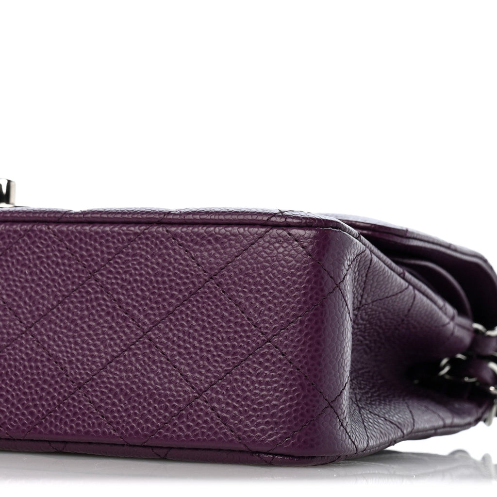 Caviar Quilted Medium Double Flap Purple
