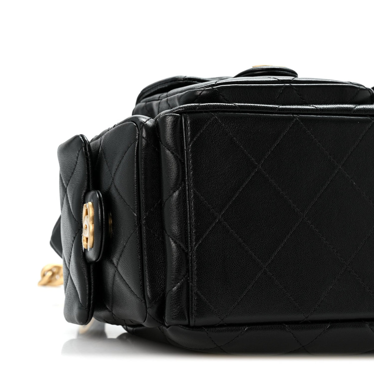 Shiny Lambskin Quilted Trendy Pockets Hobo Black