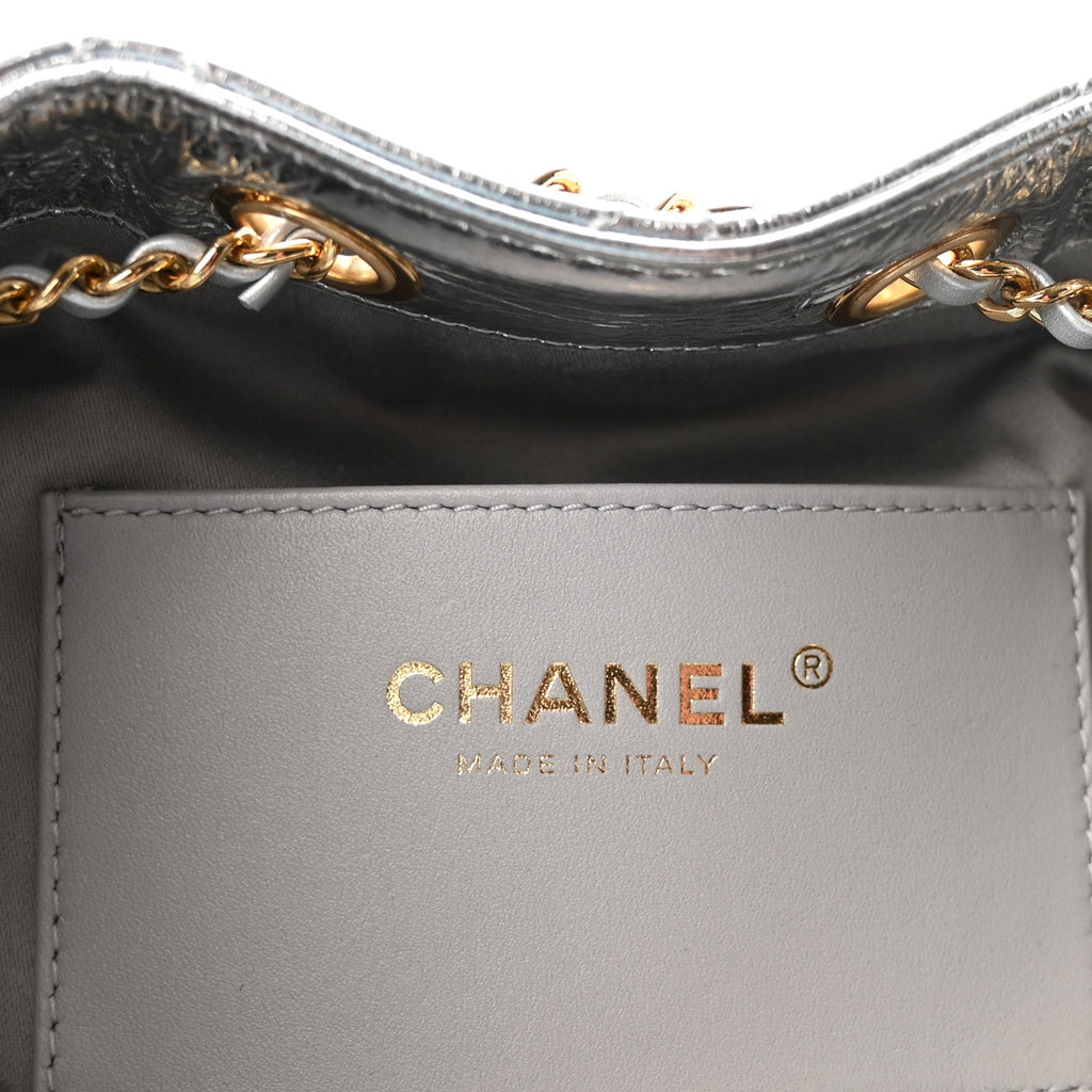 Metallic Aged Calfskin Quilted Mini Chanel 25 Handbag Silver